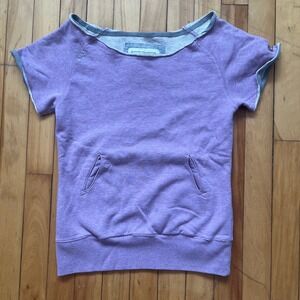 Moose Knuckles Womens Short Sleeve Sweatshirt Purple Off Shoulder Pocket Small